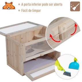 Gaiola de madeira de hamster Casa de roedores para pequenos animais 2 níveis 60x35x42cm