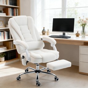 Cadeira de escritório executiva com função de massagem e aquecimento, altura ajustável, encosto reclinável, em tecido de linho branco