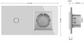 Interruptor tátil 2 botões + 1 tomada + função de controle remoto, Painel frente branco vidro temperado