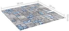 Ladrilhos mosaico 22 pcs 30x30cm vidro cinzento e azul