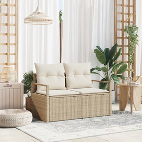 Sofá de Jardim para 2 Pessoas com Almofadas Bege em Rattan Sintético