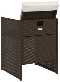 5 pcs conjunto jantar p/ jardim c/ almofadões vime PE castanho