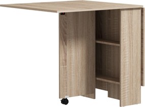 HOMCOM Mesa de Sala de Jantar Dobrável Mesa de Madeira com 2 Prateleiras de Armazenamento e Rodas para Cozinha 75x140x74 cm Madeira | Aosom Portugal