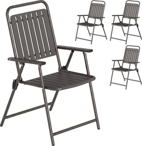 Outsunny Conjunto de 4 Cadeiras Dobráveis para Jardim com Apoios de Braços Encosto e Assento Estrutura Metálica 55x63x93 cm Castanho | Aosom Portugal