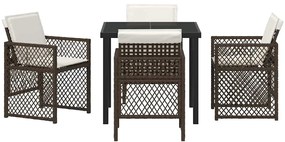 Conjunto de Jantar de Jardim vidaXL 5 Peças com Almofadas Castanho Vim