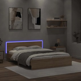 Estrutura cama c/ cabeceira/luzes LED 150x200cm carvalho sonoma