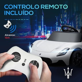 Carro Elétrico para Crianças com Licença Maserati MC20 com Bateria 12V Controlo Remoto Farois Buzina e Música 105x65,5x42 cm Branco