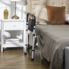 Barra de apoio para cama com pés, proteção ajustável em 5 alturas, bolso de arrumação, 52 x 85-95 x 71-102 cm, branco e preto