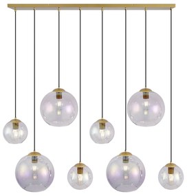 Candeeiro suspenso Art Déco dourado com vidro arco-íris 8-luzes - Sandra