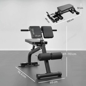 Banco de musculação dobrável com altura e inclinação ajustáveis para treino de costas e braços, 96,6 x 68 x 69-110 cm, preto