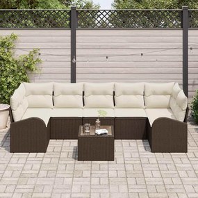 vidaXL Conjunto de sofá para o jardim com 8 peças e almofadas marrons em rattan sintético