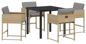 Conjunto de Jantar de Jardim com 5 Peças e Almofadas Beje em Rattan Si