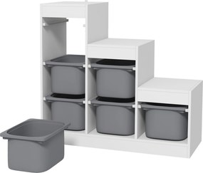 Móvel de arrumação para brinquedos infantis com 6 caixas removíveis, 3 níveis de arrumação, 96 x 38,5 x 90, branco, cinzento