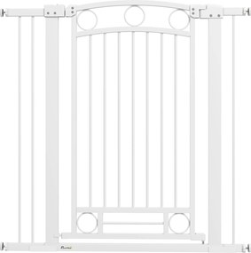 PawHut Barreira de Segurança para Cães com Largura Ajustável 76-104 cm 2 Extensões para Escadas e Portas 76-104x104 cm Branco | Aosom Portugal