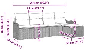 Conjunto de Sofá de Jardim vidaXL de 5 Peças com Almofadas Cinza Ratta