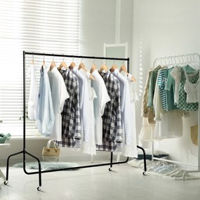 Guarda roupas com rodas e barra resistente, capacidade de 140 kg, 180 x 60 x 170 cm, em aço preto