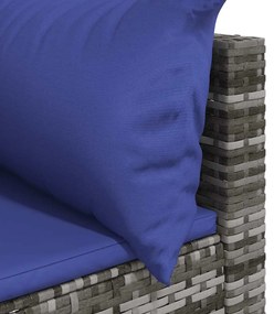 3 pcs conjunto lounge de jardim c/ almofadões vime PE cinzento