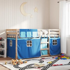 Beliche com cortinas 90x190 cm madeira de pinho maciça azul