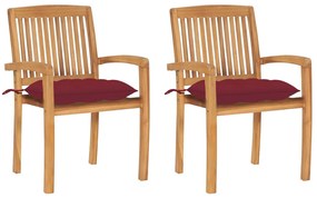vidaXL Cadeiras jardim c/ almofadões vermelho tinto 2 pcs teca maciça