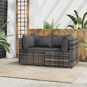 vidaXL Sofás de canto p/ jardim c/ almofadões 2 pcs vime PE cinzento