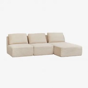 Sofá Modular Chaise Longue Direito De 3 Peças Em Veludo Embalado A Vácuo Temple Linho Veludo Bege Linho - Sklum