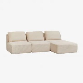 Sofá Modular De 3 Peças Com Chaise Longue À Direita Em Veludo Cotelê Embalado A Vácuo Temple Bombazina Crema Linho - Sklum