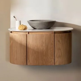 Conjunto De Móvel De Casa De Banho Suspenso Em Madeira Carsone Madeira Natural & Sem Unidade Auxiliar & Cimento Cinzento Redondo Ø40 Cm Tarsis - Sklum