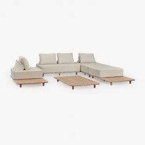 Conjunto De Sala De Estar Com Sofá Modular De 3 Peças, Chaise Longue, Mesa Lateral, Poltrona E Mesa De Centro 160x95 Cm Em Acáci Gardénia Branco -