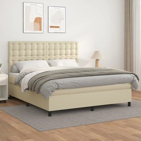 vidaXL Cama com molas/colchão 180x200 cm couro artificial cor creme