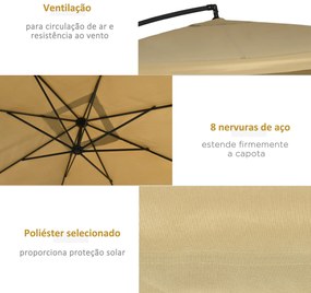 Chapéu de Sol de Jardim 295x295x260 cm Chapéu de Sol Excêntrico com Re