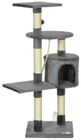 PawHut Arranhador para Gatos com 4 Níveis com Poste para Afiar as Garras Caverna Plataformas e Brinquedos 40x40x116 cm Cinzento Escuro | Aosom Portugal