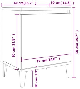 Mesas de cabeceira pernas em metal 2 pcs 40x30x50 cm branco