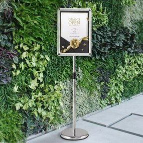 Expositor de chão A3 Moldura para publicidade de chão 32,7 x 45 x 89,5 x 89,5-134 cm Bar, restaurante, café Prateado e branco