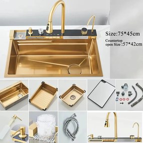 Lava-Loiça de Cozinha em Aço Inoxidável 304 com Cascata e Display Digi