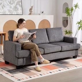 Sofá de 3 Lugares Sofá Sala de Estar 213x80x90 cm Estofado em Chenille Estrutura de Aço e Desenho Moderno Cinzento