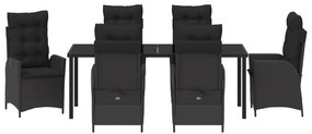 Conjunto de Jantar de Jardim com Almofadas 7 Peças Preto Vime PE