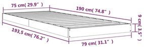 Estrutura cama de solteiro pequena 75x190 cm pinho maciço preto