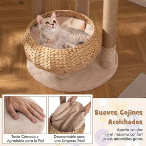 Arranhador para gatos 6 camadas 164 CM com Poleiro Cesto Cama Bolas Bege Almofadas laváveis bege