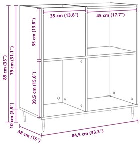 Armário de Gravação vidaXL Madeira Velha 84,5x38x89 cm Madeira de Enge