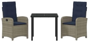 Conjunto de Jantar de Jardim com 3 Peças e Almofadas - Rattan Sintétic