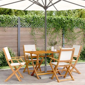 Cadeiras de jardim dobráveis 4 pcs tecido/madeira branco nata