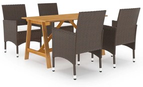 vidaXL 5 pcs conjunto de jantar p/ jardim c/ almofadões castanho