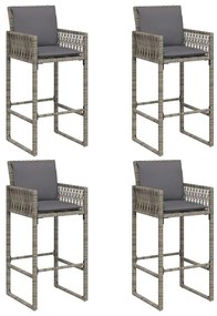 5 pcs conj. de bar jardim c/ almofadões vime PE/acácia cinzento