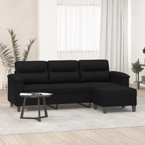 vidaXL Sofá 3 lugares c/ apoio de pés 180 cm tecido microfibra preto