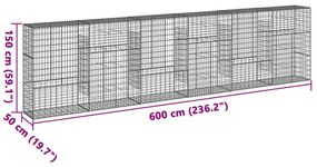 Cesto gabião com cobertura 600x50x150 cm ferro galvanizado