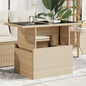 vidaXL Mesa de jardim com tampo de vidro 100x55x73 cm vime PE bege