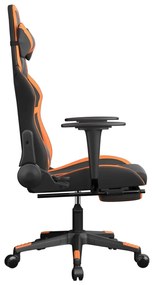 Cadeira gaming c/ apoio p/ pés couro artificial preto e laranja