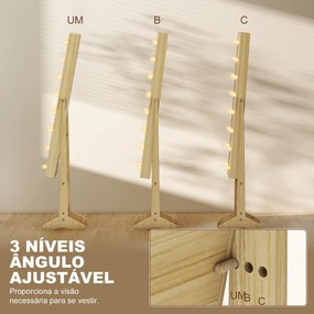 Espelho Joalheiro com Luzes LED Armário para Joias com Ângulo Ajustável  Prateleiras Ranuras para Anéis 36x30x136 cm Madeira