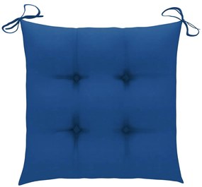 Cadeiras de jardim c/ almofadões azuis 4 pcs teca maciça