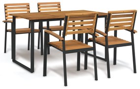 vidaXL Conj. jantar p/ jardim 5 pcs madeira de acácia maciça e metal